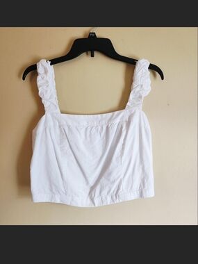 Free People White Ruffled Strap Crop Top